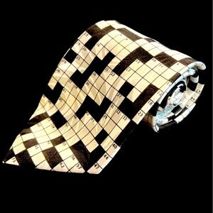 STEVEN HARRIS Crossword Puzzle Neck Tie 59.5”L x 3.75”W Black & White